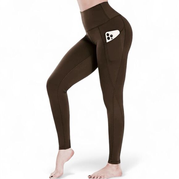 Gayhay Buttery Soft High Waist Leg Pocket Fleece Lined Leggings Brown - Picture 1 of 16